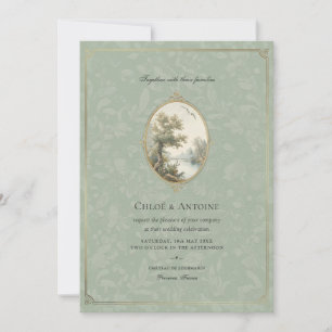 French Pastoral Sage Green Wedding Invitation