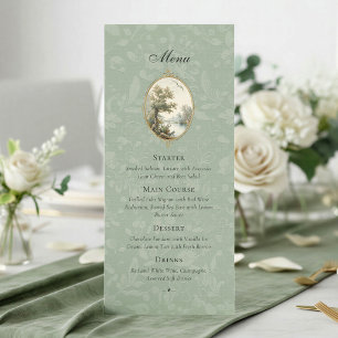 French Pastoral Sage Green Wedding Menu Card