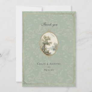 French Pastoral Sage Green Wedding Thank You Card