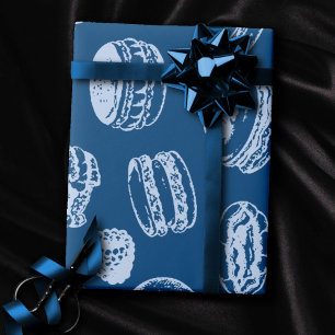 French Pastries Pattern   Classic Blue Sweet Treat Wrapping Paper
