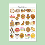 French Patisserie Bakery Pastry Pastries Food Poster<br><div class="desc">Original "French Pâtisserie" art print,  compiled from my series of hand-drawn marker illustrations. Print features an assortment of classic French pastries such as Paris-brest,  pain au chocolat,  éclair,  canelé,  macarons,  mille-feuille,  and many more. Ideal for decorating the kitchen,  or any room in the house.</div>