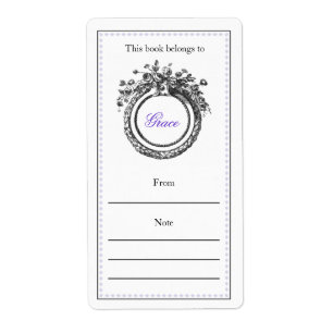 French Personalized  Bookplate   Purple and Black