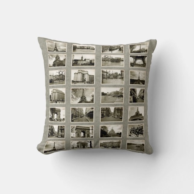 French Photo Collage Throw Pillow (Front)