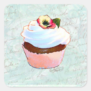 French pink Chocolate Cupcake Victorian Style Square Sticker