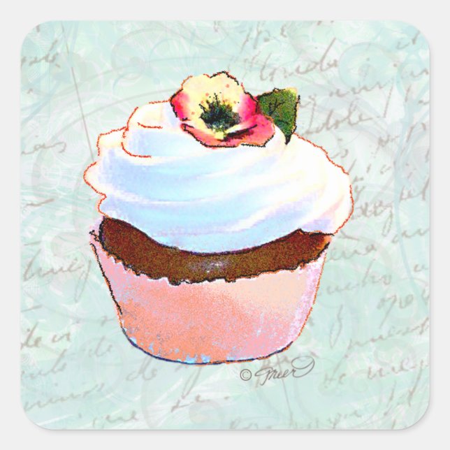 French pink Chocolate Cupcake Victorian Style Square Sticker (Front)