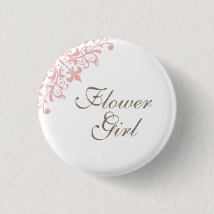 French Pink Fleur de Lis Script Flower Girl 1 Inch Round Button