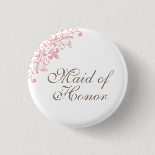 French Pink Fleur de Lis Script Maid of Honour 1 Inch Round Button
