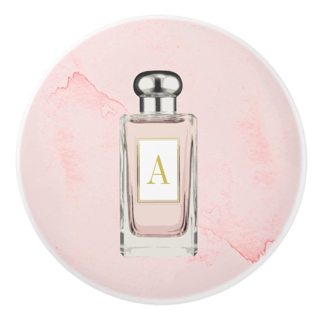 French Pink Perfume Bottle Chic Monogram Personal Ceramic Knob (Front)