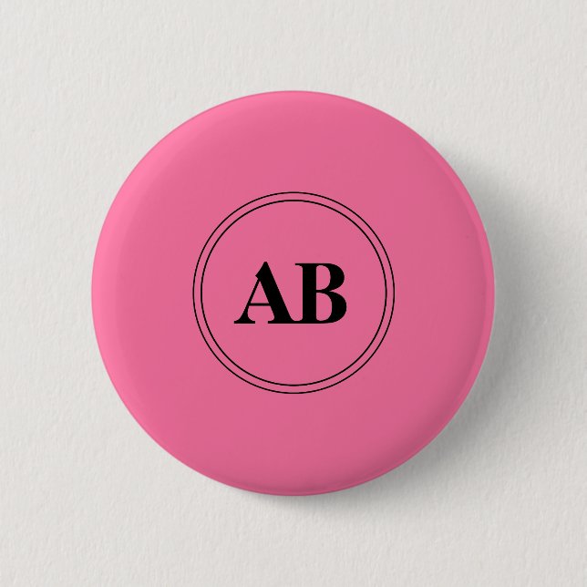 French pink solid colour with monogram 2 inch round button (Front)