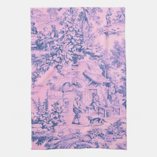 French Pink Toile Chinoiserie Rustic Rococo Style Kitchen Towel