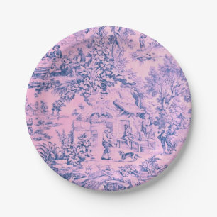 French Pink Toile Chinoiserie Rustic Rococo Style Paper Plate