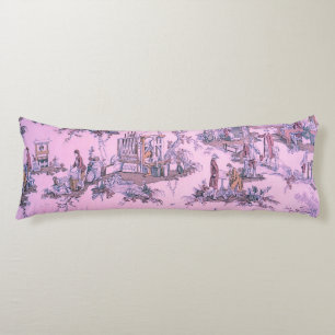 French Pink Toile de Jouy Chinoiserie Style Rustic Body Pillow