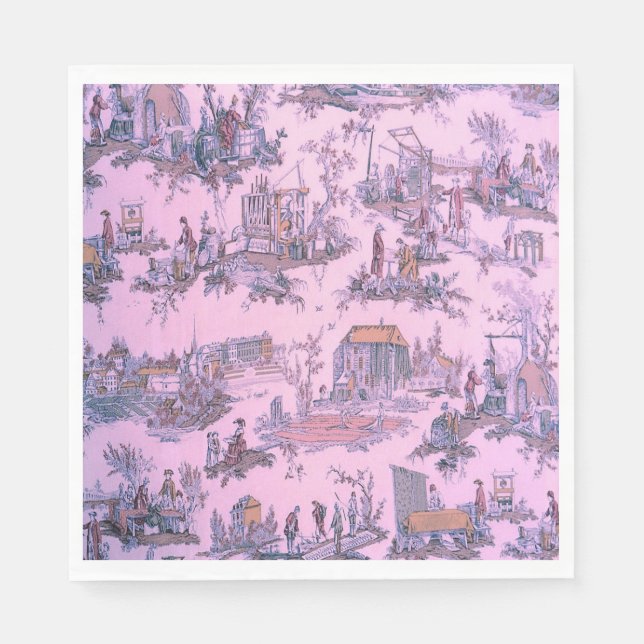 French Pink Toile de Jouy Chinoiserie Style Rustic Napkin (Front)