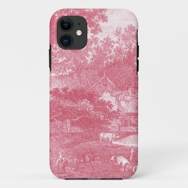 French Pink Toile de Jouy Shabby Counry Landscape Case-Mate iPhone Case (Back)