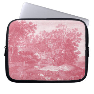 French Pink Toile de Jouy Shabby Counry Landscape Laptop Sleeve