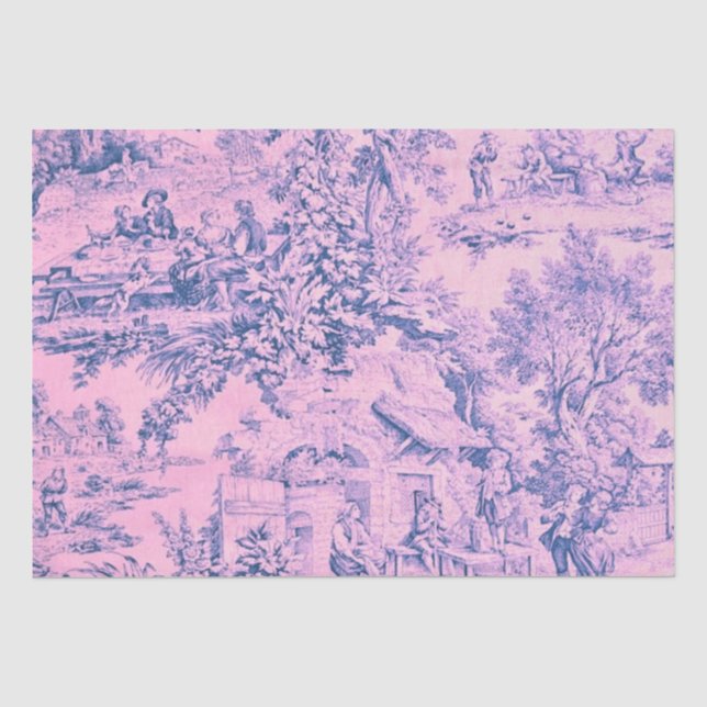 French Pink Toile Rococo Rustic Style Decoupage Tissue Paper (Front)
