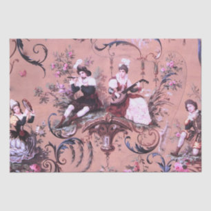 French Pink Toile Victorian Style Floral Decoupage Tissue Paper