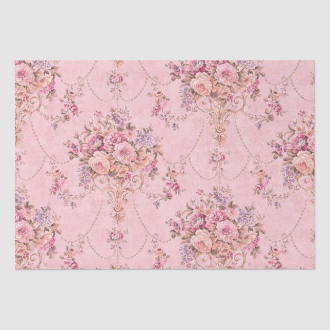 French Pink Victorian Style Floral Decoupage  Tissue Paper (Front)