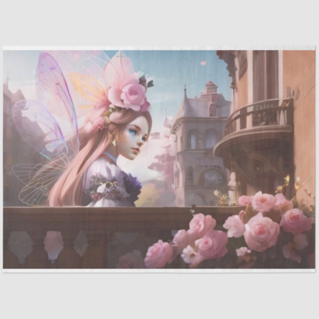 French Pink Watercolor Flower Fairy Tissue Paper (Front)