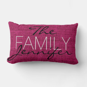 French plum Burlap Rustic Linen Monogram Lumbar Pillow