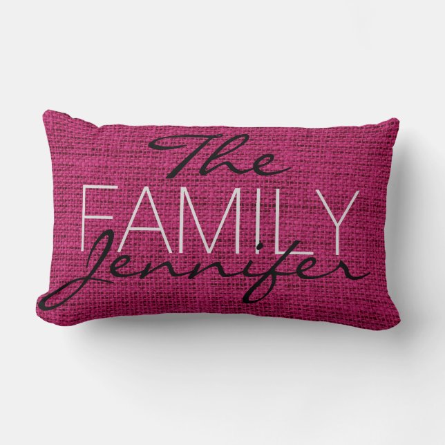 French plum Burlap Rustic Linen Monogram Lumbar Pillow (Front)