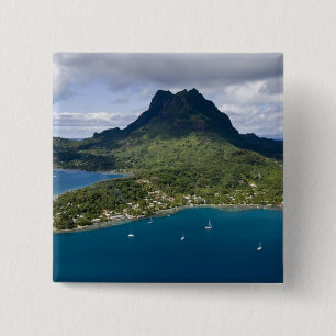 French Polynesia, Bora Bora. Aerial view of 2 Inch Square Button