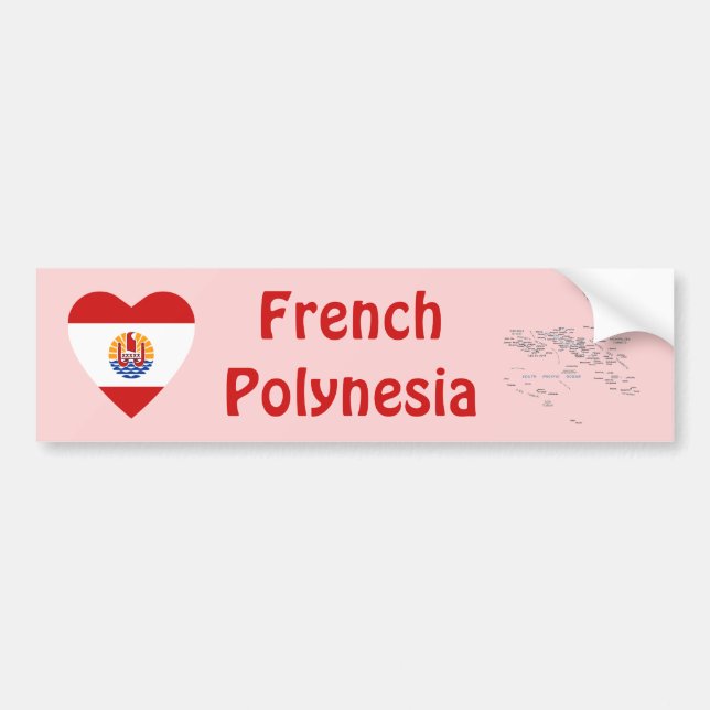 French Polynesia Flag Heart + Map Bumper Sticker (Front)