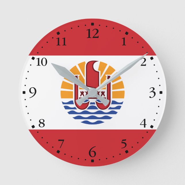 French Polynesia Flag Round Clock (Front)