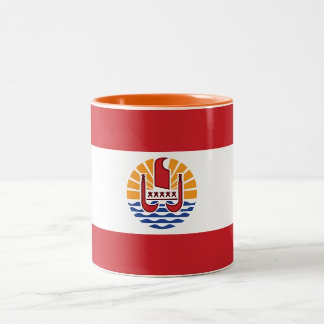 French Polynesia Flag Two-Tone Coffee Mug (Center)