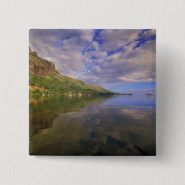 French Polynesia, Moorea. Cooks Bay. Cruise ship 2 Inch Square Button (Front)