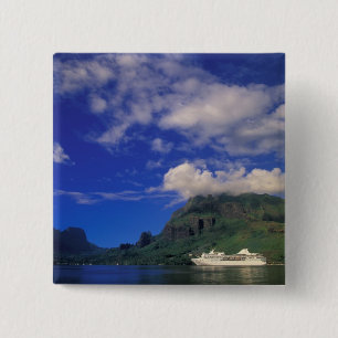 French Polynesia, Moorea. Cooks Bay. Cruise ship 3 2 Inch Square Button