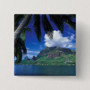 French Polynesia, Moorea. Cooks Bay. Green 2 Inch Square Button