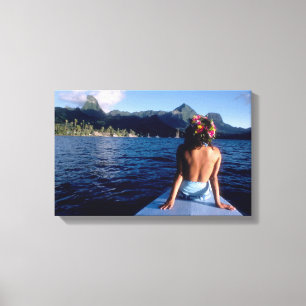 French Polynesia, Moorea. Woman enjoying view on Canvas Print