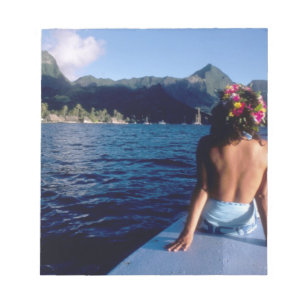 French Polynesia, Moorea. Woman enjoying view on Notepad