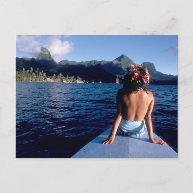 French Polynesia, Moorea. Woman enjoying view on Postcard (Front)