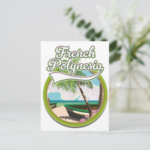 French Polynesia travel logo. Invitation Postcard