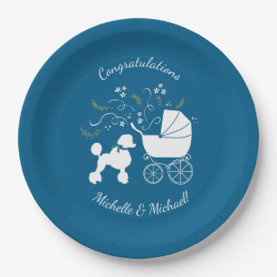 French Poodle Baby Shower Dog Paper Plate