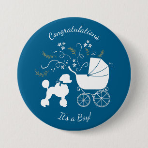 French Poodle Baby Shower Dog Puppy Blue Boy 3 Inch Round Button