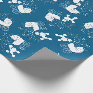 French Poodle Baby Shower Dog Puppy Blue Boy Wrapping Paper