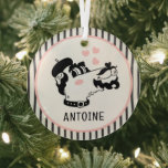 French Poodle Dog Wearing Beret Personalized Name Glass Ornament<br><div class="desc">French Poodle Dog Wearing Beret Personalized Name Metal Christmas Holiday Ornament features a cute French Poodle cartoon with pink love hearts and your personalized name below. Perfect for gifts for family,  sweetheart,  husband,  boyfriend and more. Created by Evco Studio www.zazzle.com/store/evcostudio</div>