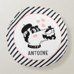 French Poodle Dog Wearing Beret Personalized Name Round Pillow<br><div class="desc">French Poodle Dog Wearing Beret Personalized Name Throw Pillows features a cute French Poodle cartoon with pink love hearts and your personalized name below. Perfect for gifts for family,  sweetheart,  husband,  boyfriend and more. Created by Evco Studio www.zazzle.com/store/evcostudio</div>