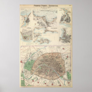 French Portsand Harbours and Plan of Paris Poster