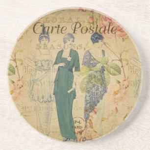 French Postcard Beverage Coaster