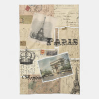 French Postcard Collage Kitchen Towel