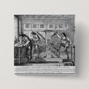 French printing press, 1642 2 inch square button