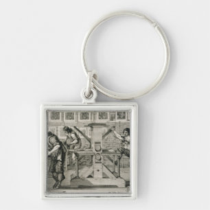 French printing press, 1642 (engraving) keychain