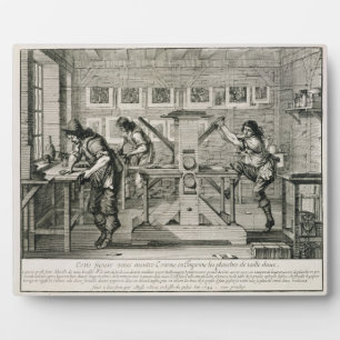 French printing press, 1642 (engraving) plaque