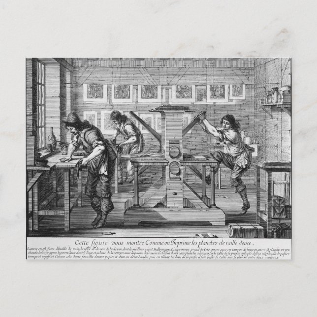 French printing press, 1642 postcard (Front)