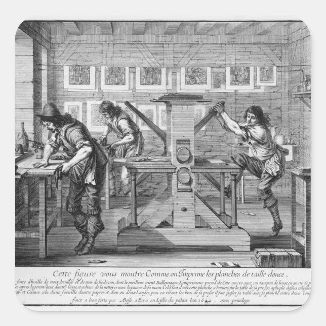 French printing press, 1642 square sticker (Front)