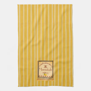 French Provence Yellow Stripes with Text Label Kitchen Towel